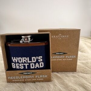 The Kraftsman Co Needlepoint SS Hip Flask World's Best Dad Fathers Day